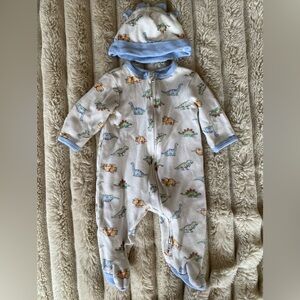 Little Me Dinosaur Print Footie with Hat - Blue and White